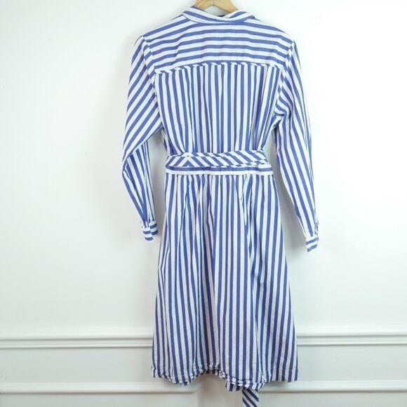 J Crew Striped Shirtdress 14 Blue White Belted Midi A Line Preppy Cotton Classic - Picture 9 of 11